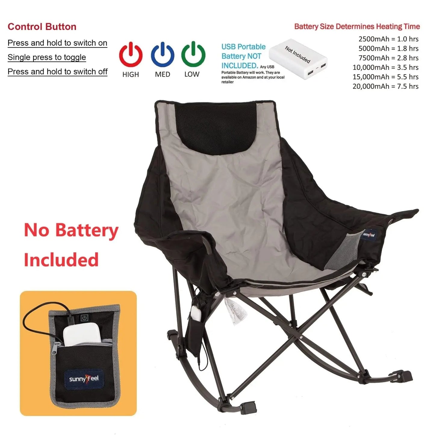 Oversized Heated Folding Rocking Chair