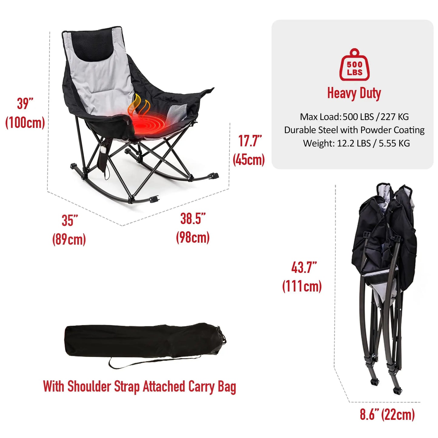 Oversized Heated Folding Rocking Chair