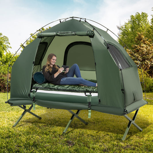 Camping Tent Cot W/ Sleeping Bag, Air Mattress & Pillow - lakescouleeoutdoors