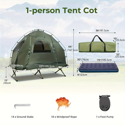 Camping Tent Cot W/ Sleeping Bag, Air Mattress & Pillow