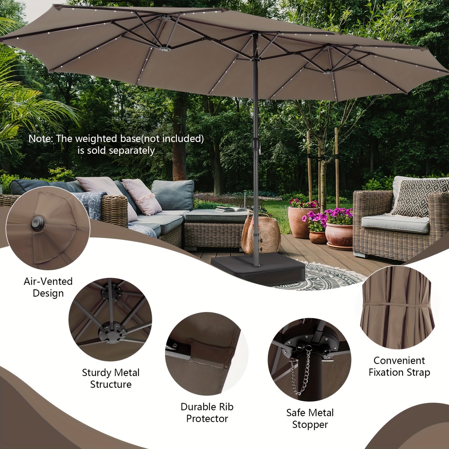 15FT Twin Patio Umbrella