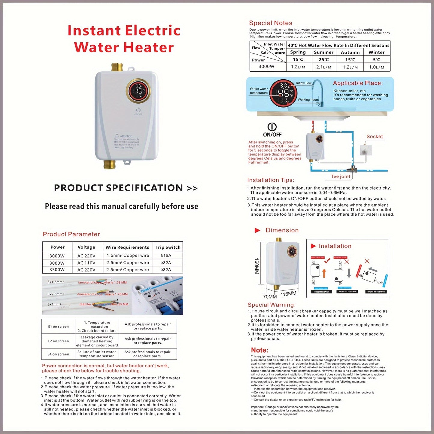 RV Tankless Instant Electric Water Heater