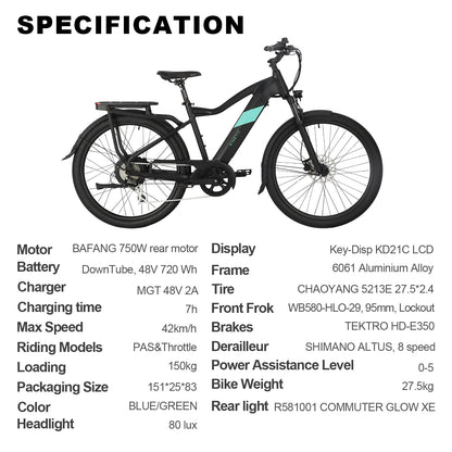 27.5" 750W Electric Bike - lakescouleeoutdoors