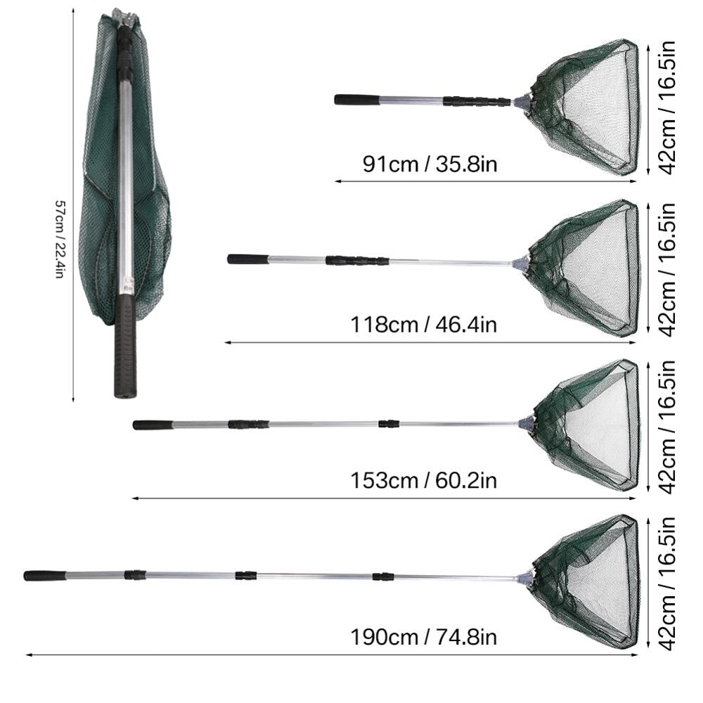 190CM Full Extension Telescopic Folding Landing Net - lakescouleeoutdoors