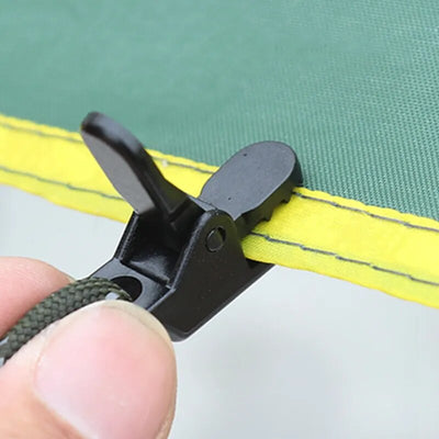 Tent rope alligator clip operation