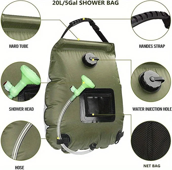 5-gallon solar-heated camping shower