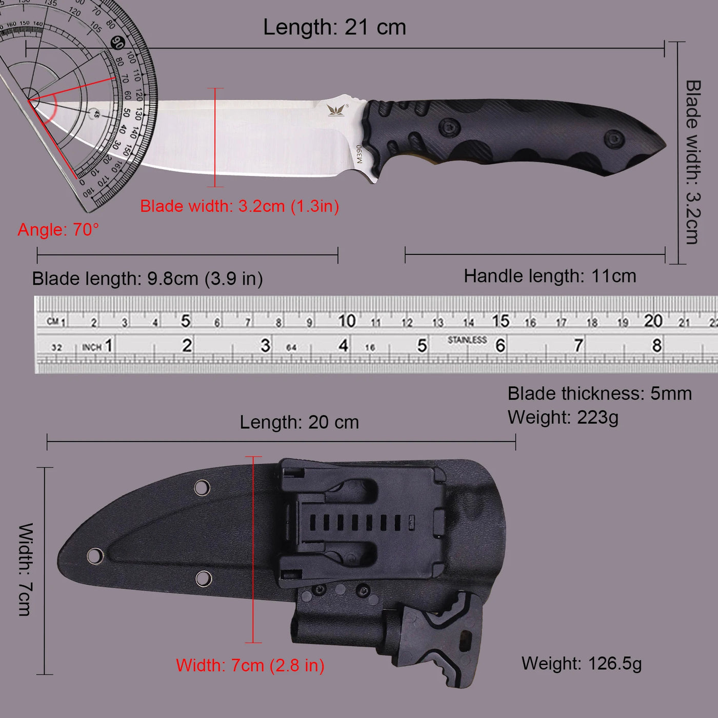 Tactical Straight Knife +K sheath